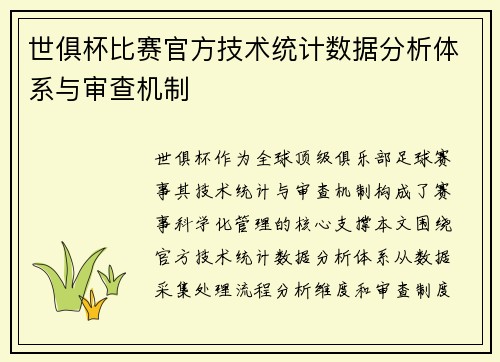 世俱杯比赛官方技术统计数据分析体系与审查机制